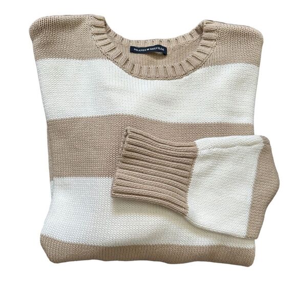 Brandy Melville PacSun Thick Knit Minimalist Neutral Striped Crew Neck S… - Picture 5 of 9